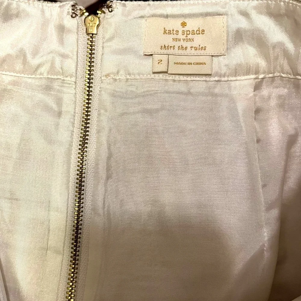 EUC $248 Kate Spade Women's 2 XS Gold Metallic Tweed Lined Pencil Holiday Skirt - Picture 9 of 10